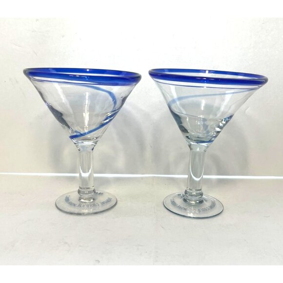 Vintage Set of Two (2) TGI Friday's Cobalt Blue Swirl Martini Margarita Glasses - Picture 4 of 7